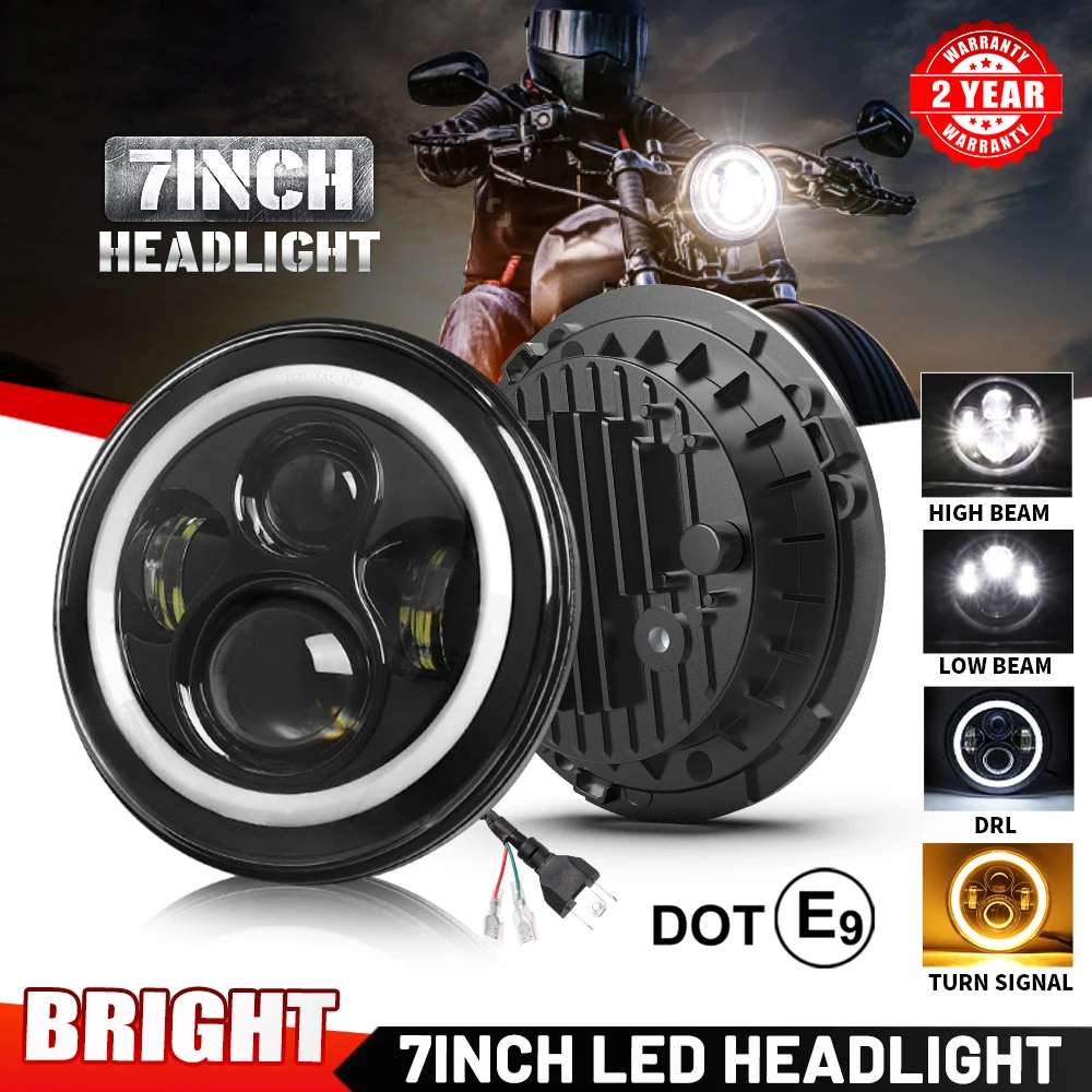 

5.75inch 7inch Led headlight Halo Ring White Yellow DRL Angel Eye For Motorbike Moto SUV ATV High Low Beam 5 3/4"Headlamp