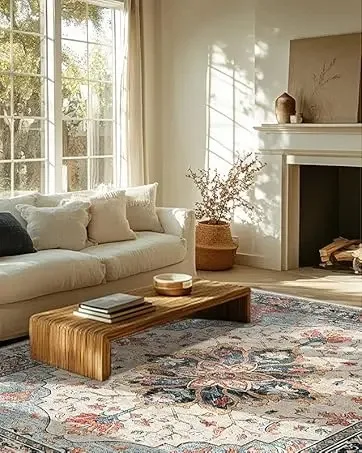 VIKAMA Flannel Boho Texture Living Room Cushion Desk Bedside Rug Indoor Carpet Door Mat Large Floor Mat Home Decor Easy Care