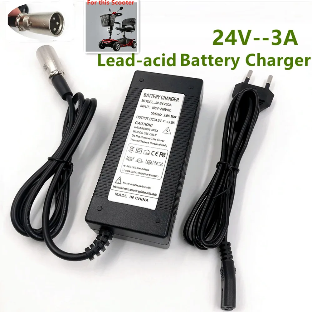 24V 3A Scooter Battery Charger for Jazzy Power Chair,Pride Hoveround Mobility,Schwinn S150 S300