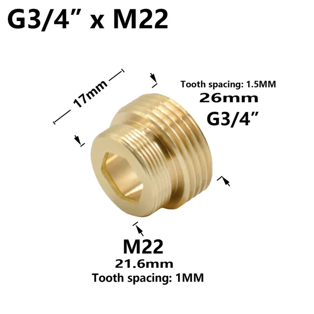 Sárgaréz Víz Csaptelepcsatlakozó 3/4 "Az M22 Szál Csatlakozó Rézszerelvények Konyhai Fürdőszobához - Image 2