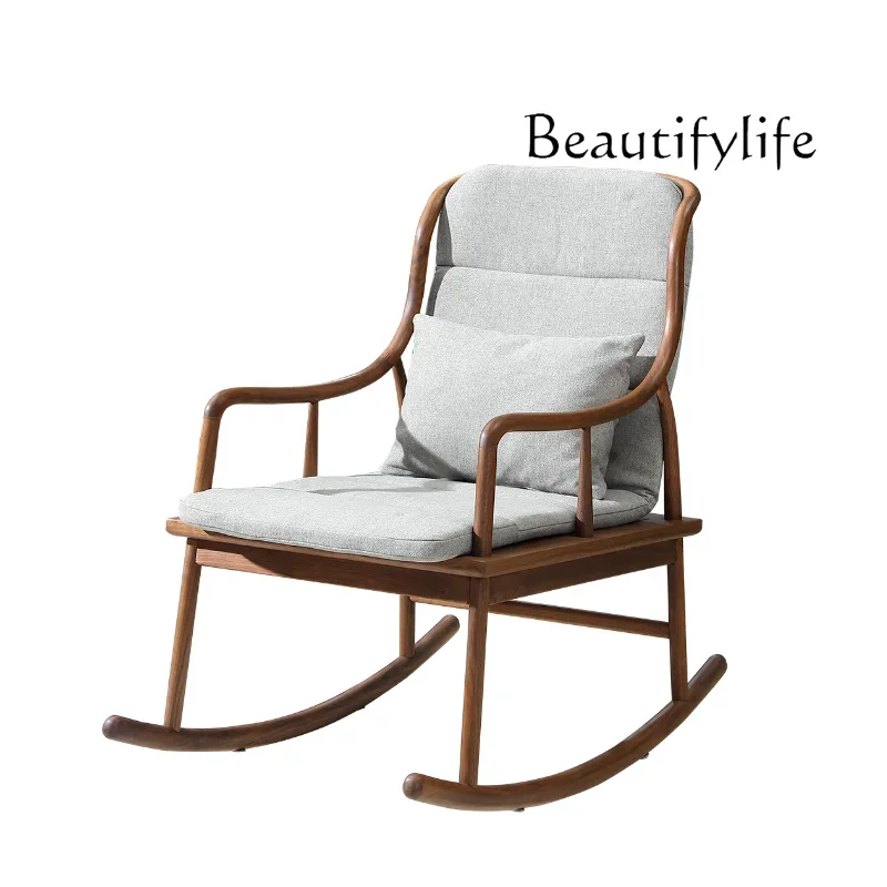 

New Chinese Style North America Black Walnut Rocking Chair Single Lying Small Apartment Balcony Living Room Home Chair