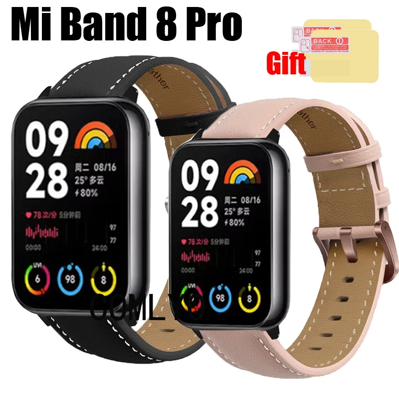 

For Xiaomi Mi Band 8 Pro Strap Leather smartwatch Band Women Men Belt Screen protector film