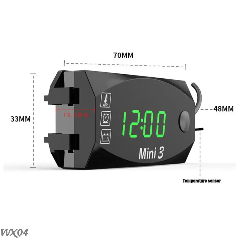 12V Moto Temperature Clock Dust-proof 3 in 1 Motobike Thermometer Voltmeter Digital Display Universal LED Voltmeter