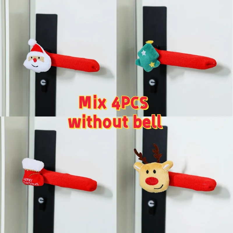 Festive Christmas Door Handle Covers with Bells - Soft Holiday Décor Accessories