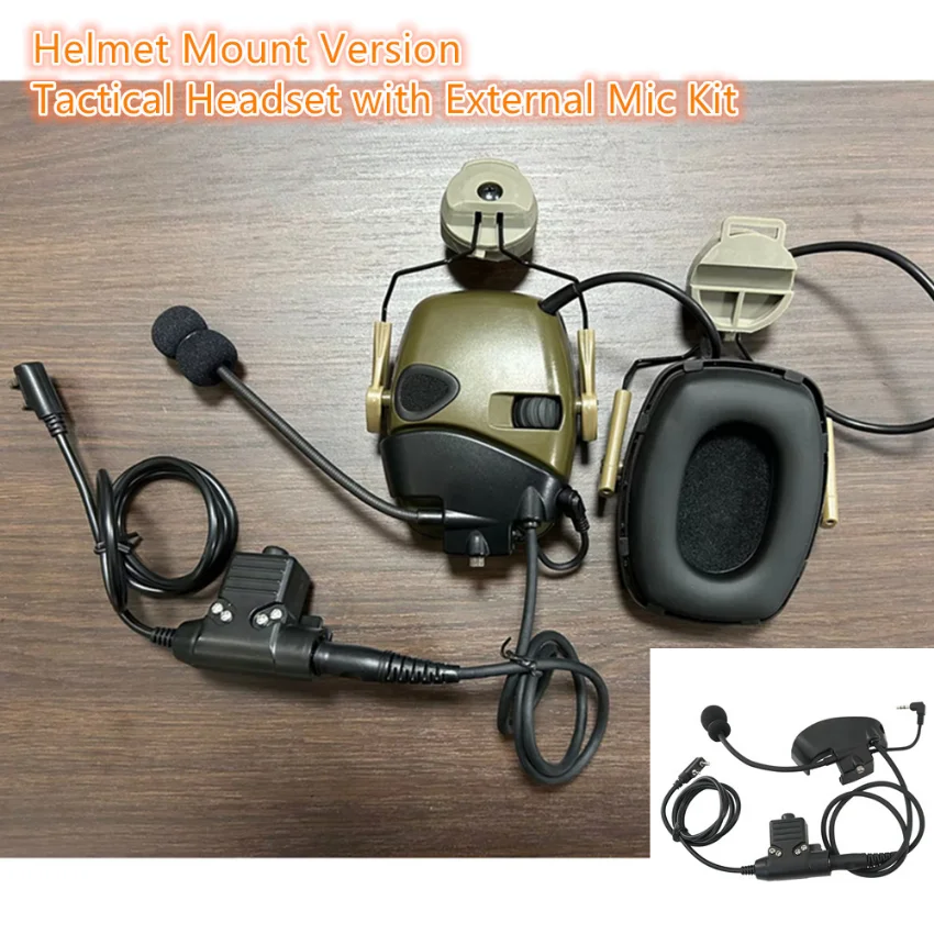 

Tactical Headset Pickup and Noise Cancellation Electronic Shooting Earmuffs For ARC Helmet Rail with External Microphone Kit