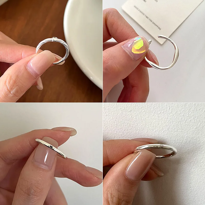 

Trendy 925 Sterling Silver Stacked Geometric Irregularity Heart Opening Ring Adjustable for Women Sweet Minimalist Jewelry Gift