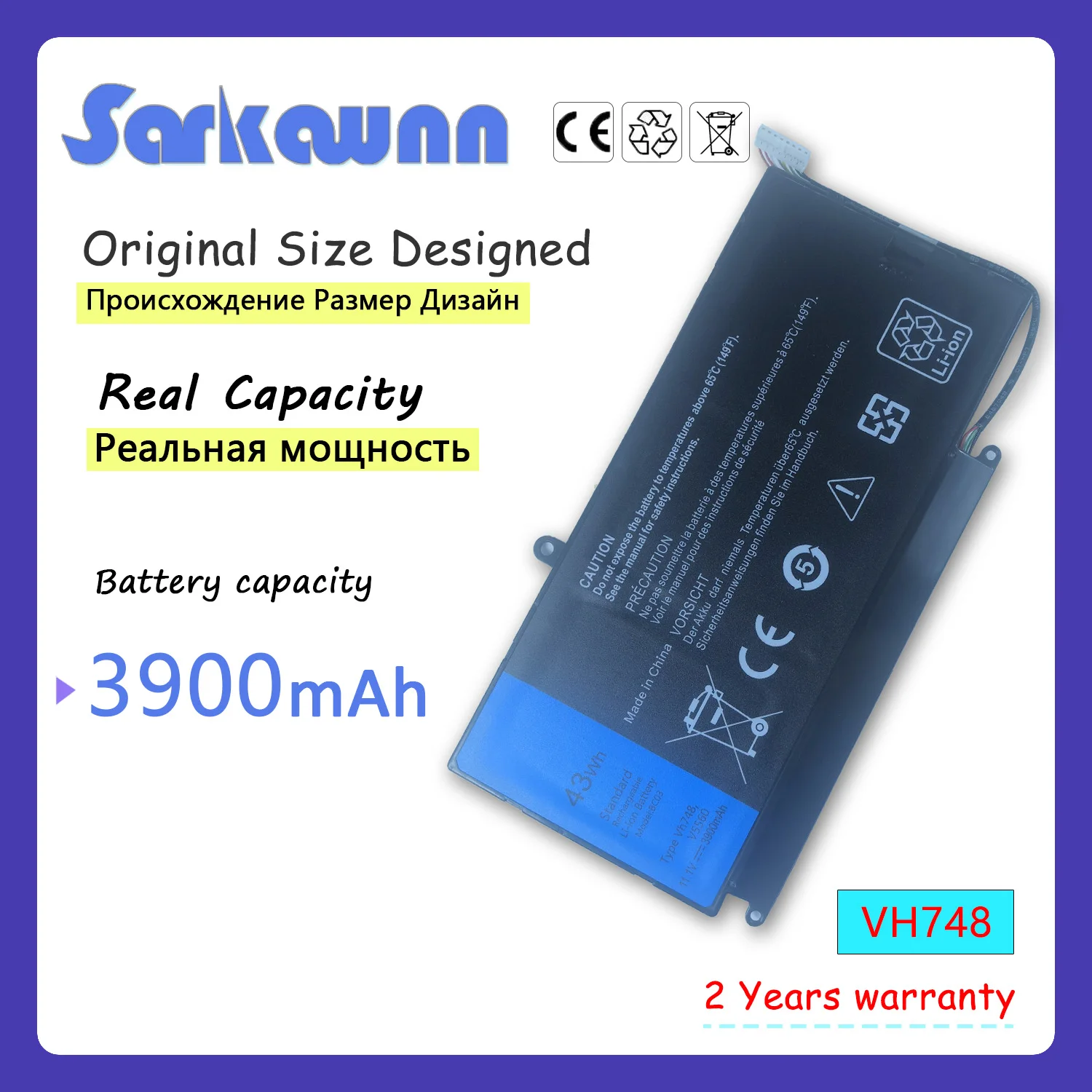 Batteria Per Laptop Sarkawnn 3Cellsh Vh748 Per Serie Dell Vostro 5560 5470 5480 5460