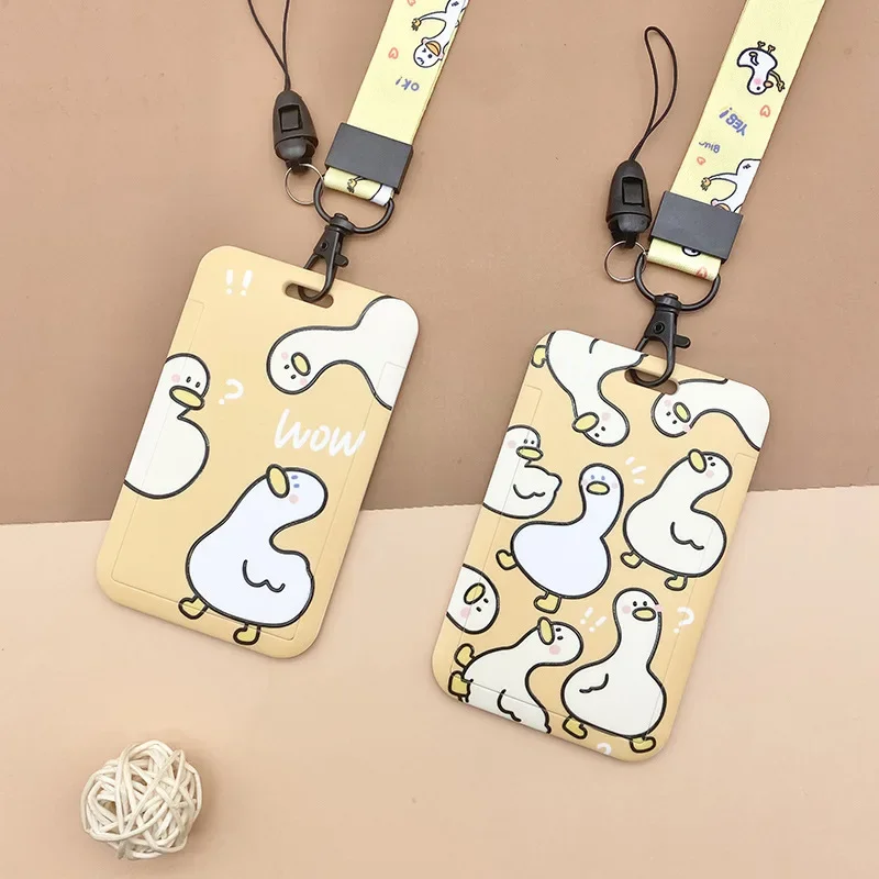 Cartoon card holder Little Yellow Duck Card Cover Card Access Badge Holder Long Rope Neck Strap Lanyard Badge Protective