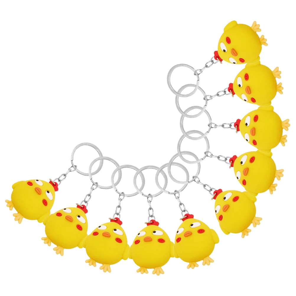 

10 Pcs Cute Little Yellow Chicken Keychain Purses Stainless Steel Backpack Charm