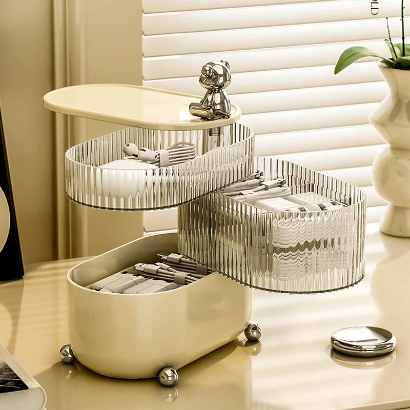 

Home Decoration Storage Box Cosmetic Jewelry Kids Hair Accessories Desktop Organizer Large Transparent 360° Rotating Jewelry Box