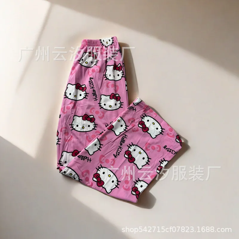 

Пижама Sanrios с героями мультфильмов Hello Kitty для девушек, Новые Домашние повседневные свободные брюки, летние брюки с защитой от внешнего света, воздухопроницаемые