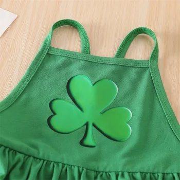 Stylish Baby Girls St Patrick s Day Overalls Jumpsuit with Shamrock Print Ruffled Sleeveless Spaghetti Strap Bell Bottom 5
