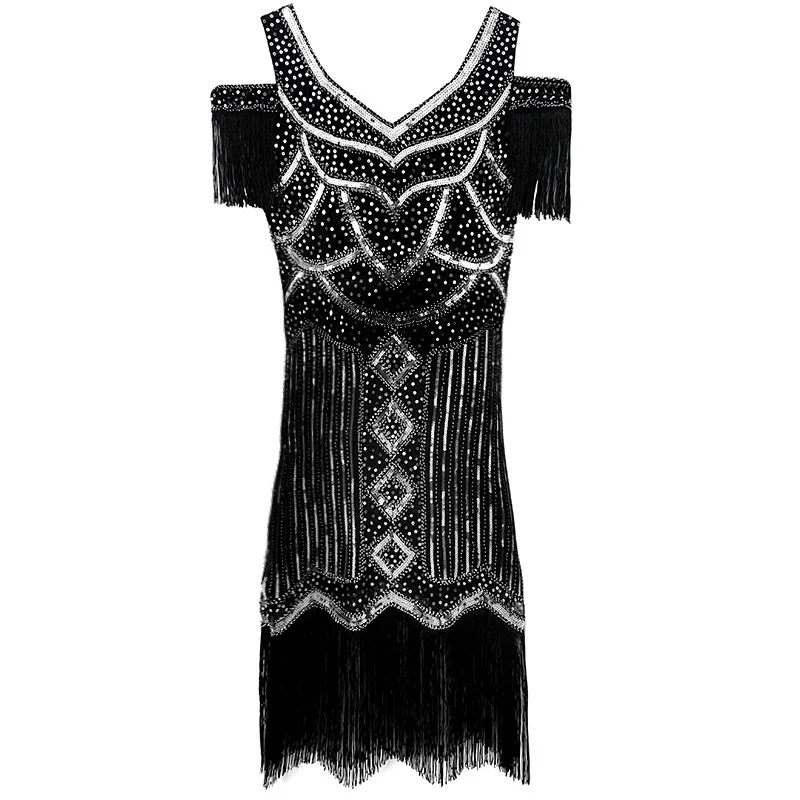 1920s Gatsby Ball Heavy Industry Embroidery Beading Retro Sequin Skirt Banquet Dress Cocktail Party V Dress