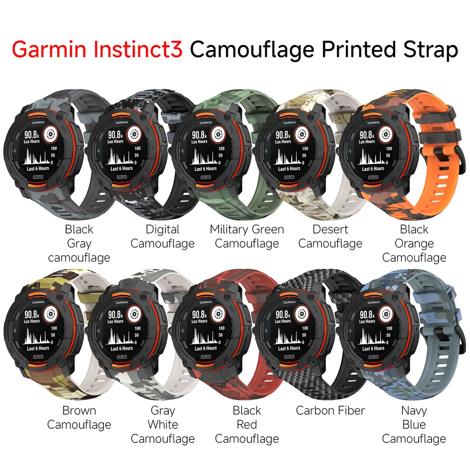 Cinturino Silicone Mimetico 22mm Per Garmin Instinct 3 Solar/Amoled 45mm – Traspirante E Colorato