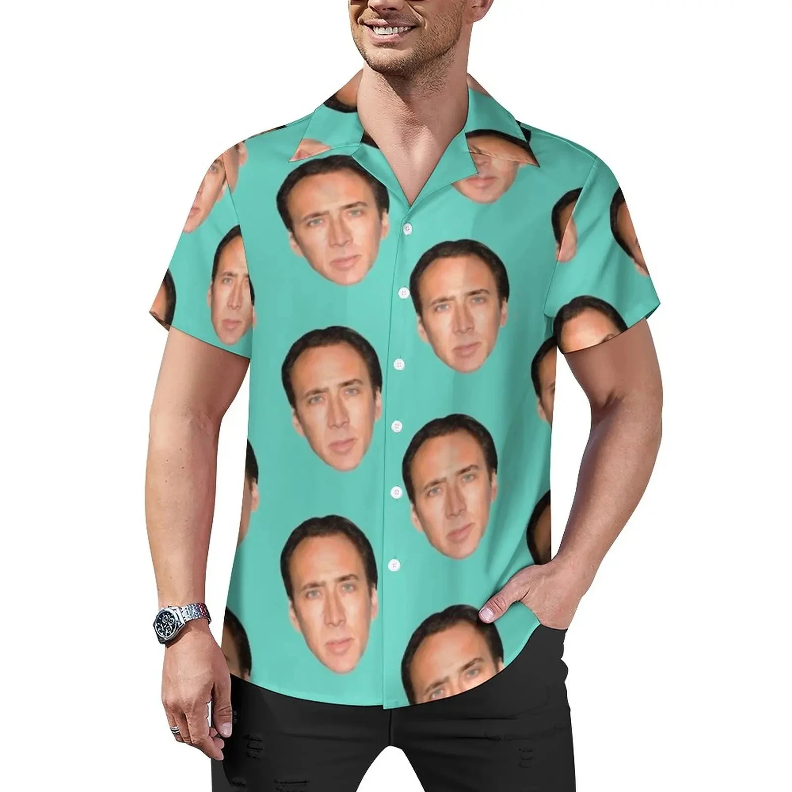 Nicolas Cage 3D Printed Lapel Men Shirt Man/Women Casual Fashion Short Sleeves Shirts Button Streetwear Oversized Unisex Clothes