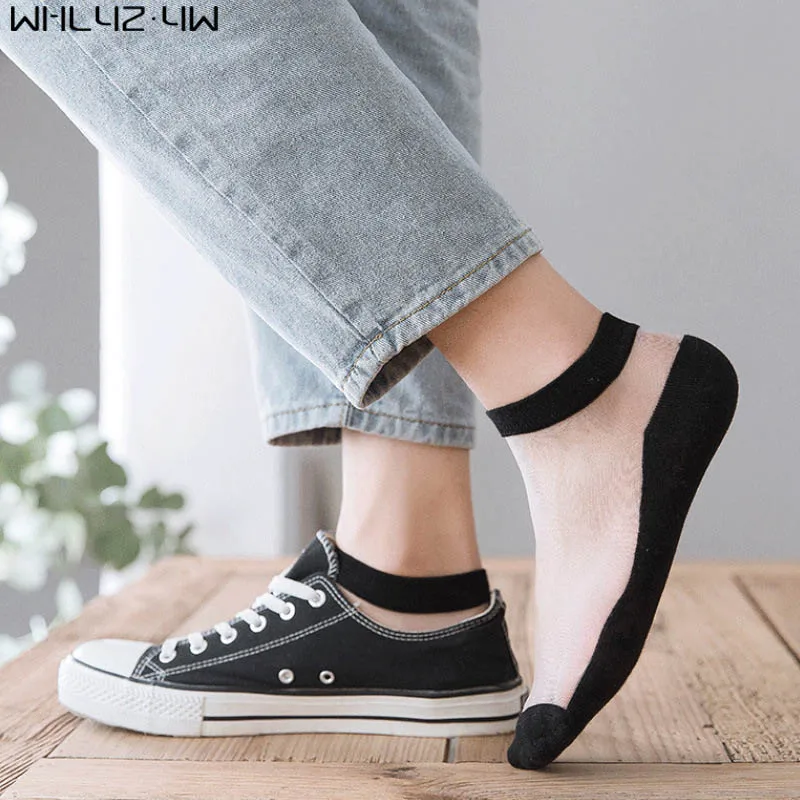 

Носки мужские шелковые однотонные, хлопок, нейлон, мягкие тонкие прозрачные дышащие, дезодорирующие невидимые до щиколотки, 3 пары