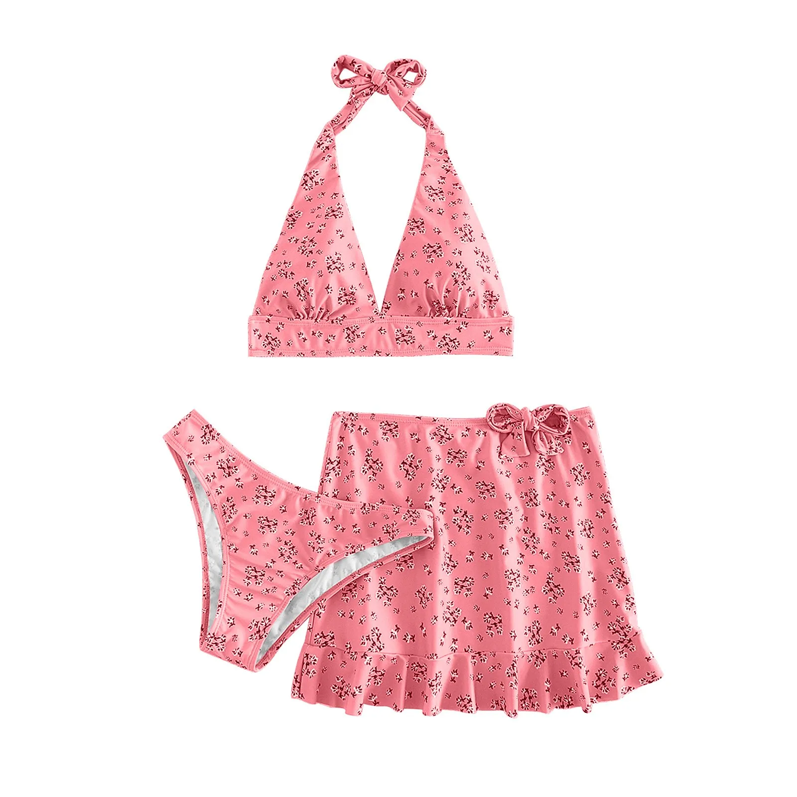 Multi Colored Floral Fashion Sexy Split Bikini Three Piece Swimsuit For Women 2024 Floral Mini Skirts Ropa De BañO Para Mujer