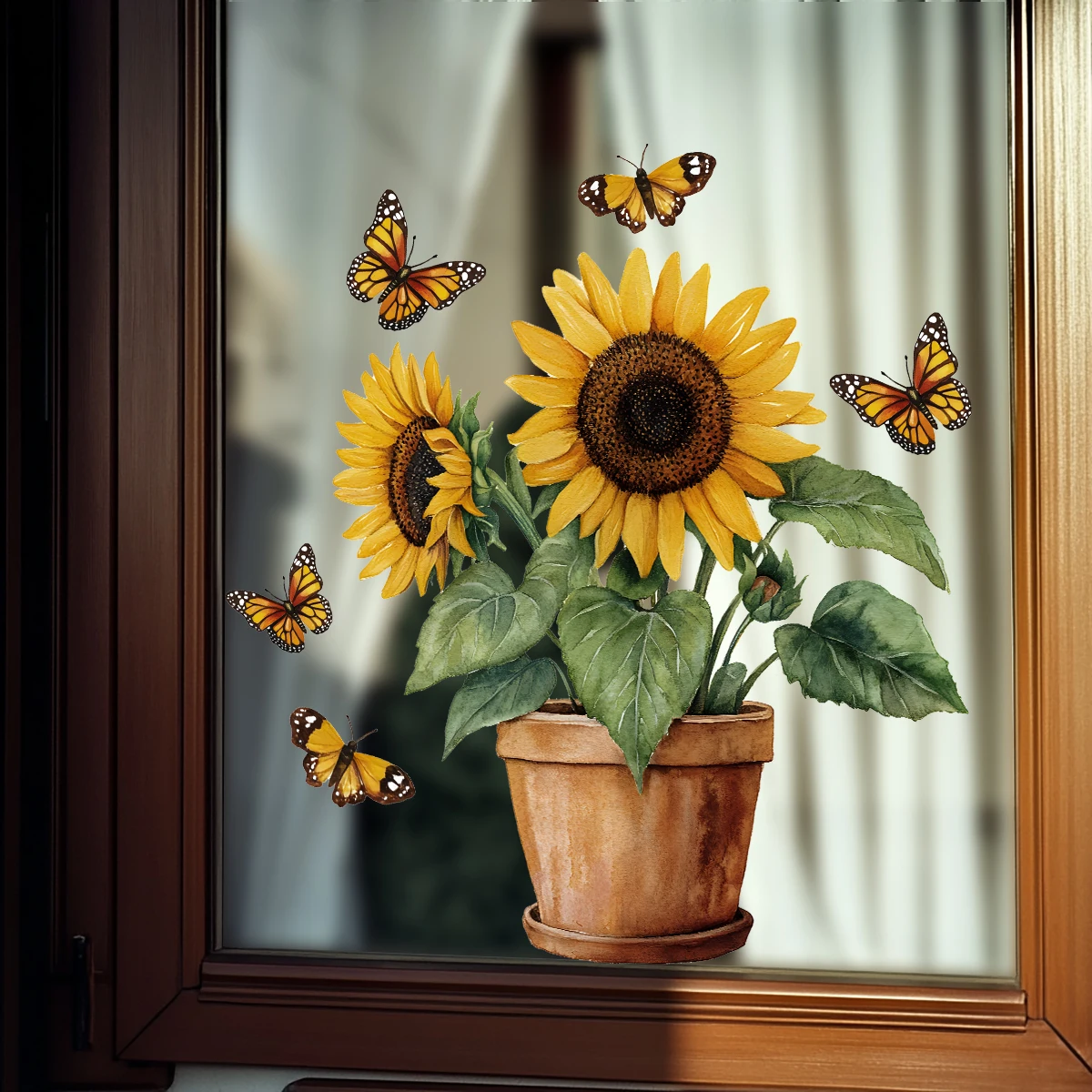 1PC Sunflowers potted plants butterflies shop window stickers living room bedroom home decoration glass windows wall sti
