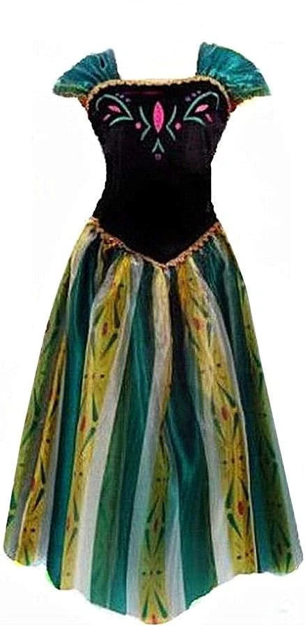 

Костюм принцессы Анны для косплея, зеленый костюм принцессы для Хэллоуина, карнавала, Снежной королевы, для представлений, искусственное танцевальное платье для женщин и взрослых