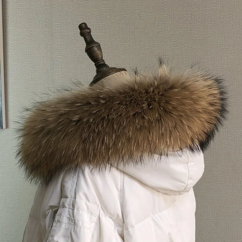 코트 파카 여성용 리얼 모피 칼라 자켓 용 겨울 천연 너구리 모피 스카프 버튼이있는 따뜻한 럭셔리 모피 후드 트림