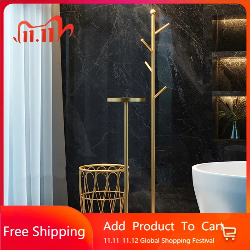 

Gold Multifunctional Coat Rack Storage Metal Bedroom Modern Entrance Coat Rack Drying Standing Floor Mobile Bedroom Furniture HY