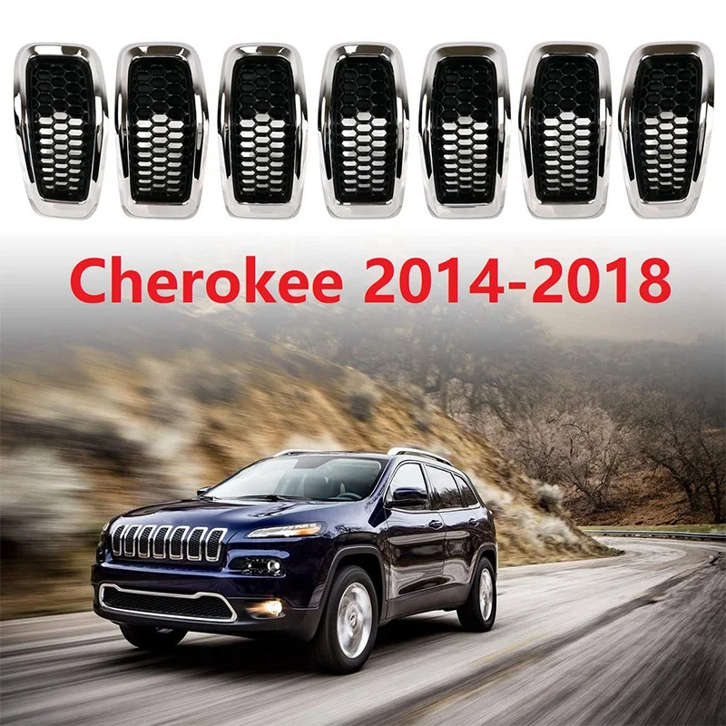 

Pack Of 7 Chrome Ring Black Mesh Honeycomb Front Grill Inserts Chrome Grille Rings Trim For Jeep Cherokee 2014-2018