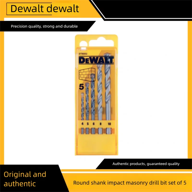 DeWalt DT6952 Round Shank Impact Drill Bit Set for Masonry, Brick Walls, and Cement (5-piece set, 4/5/6/8/10 pieces)
