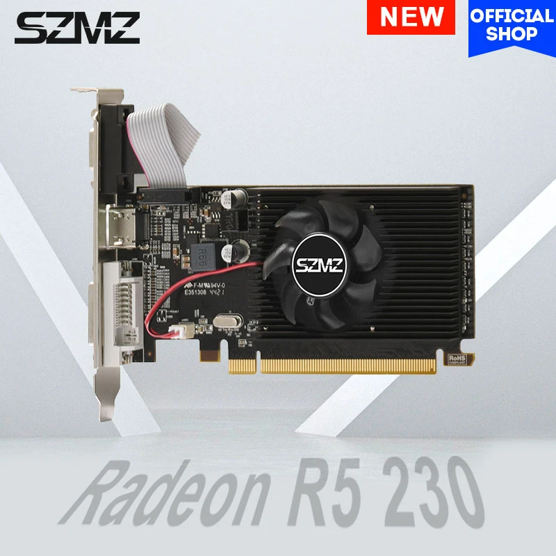 SZMZ AMD Radeon Video Card R5 230 2GB Graphic Card Office GPU Computer Graphics Card for Base Use PC Placa De Video Radeon New graphics card for gaming pc