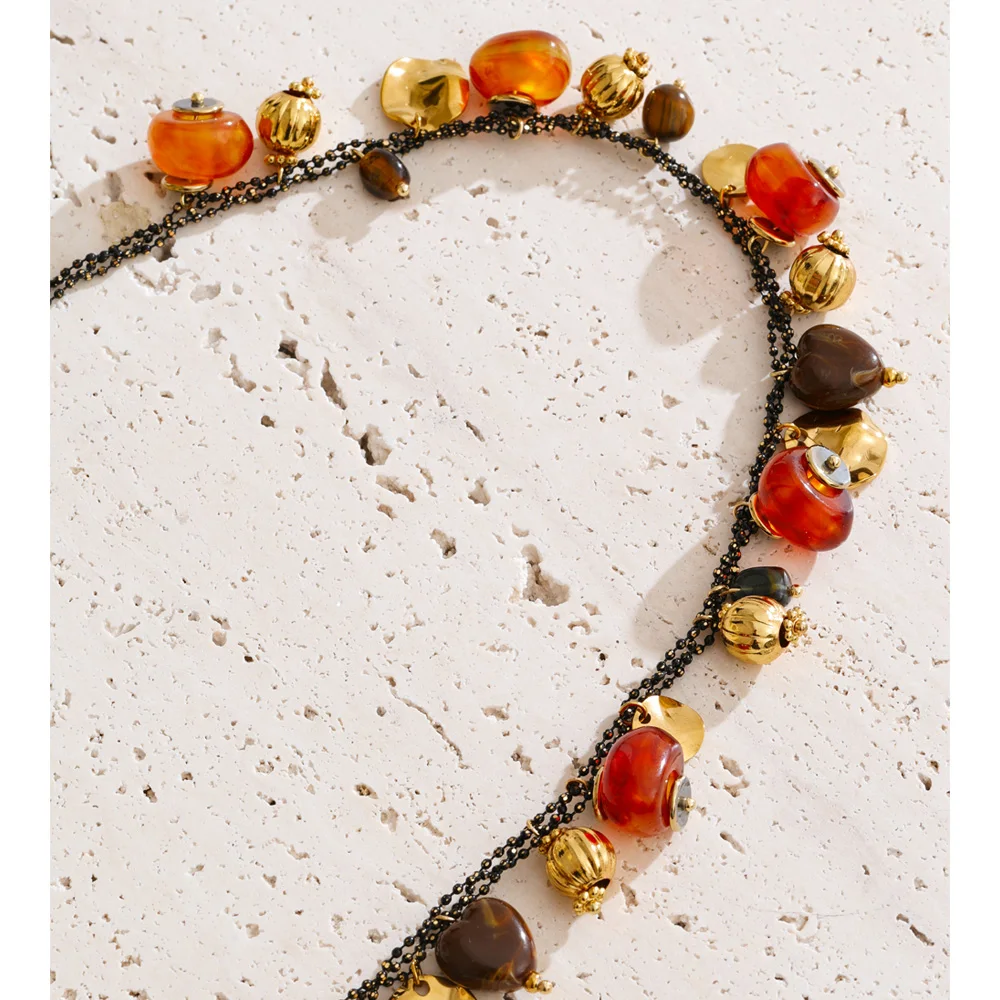 Yhpup Chain Beads Necklace Handmade Jewelry Amber Resin Waterproof