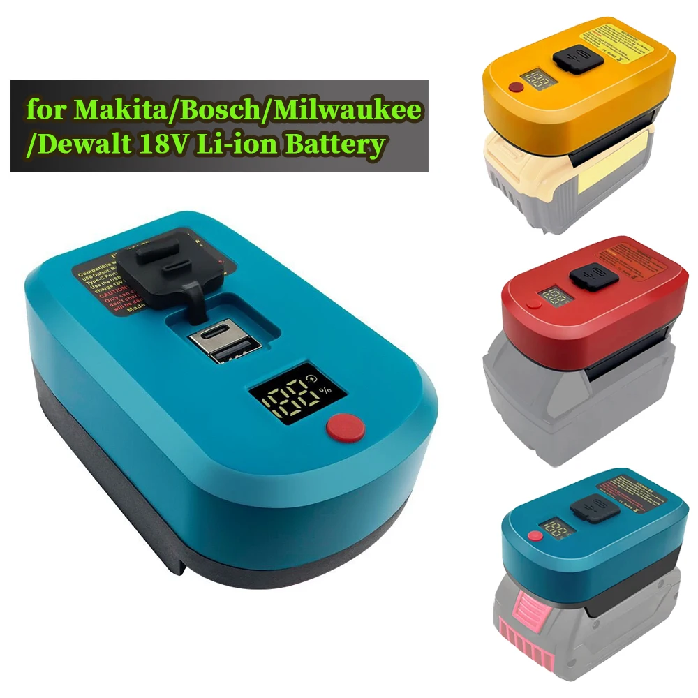 Adapter Charger for Makita/Bosch/Milwaukee/Dewalt 18V Li-ion Battery With USB Ty