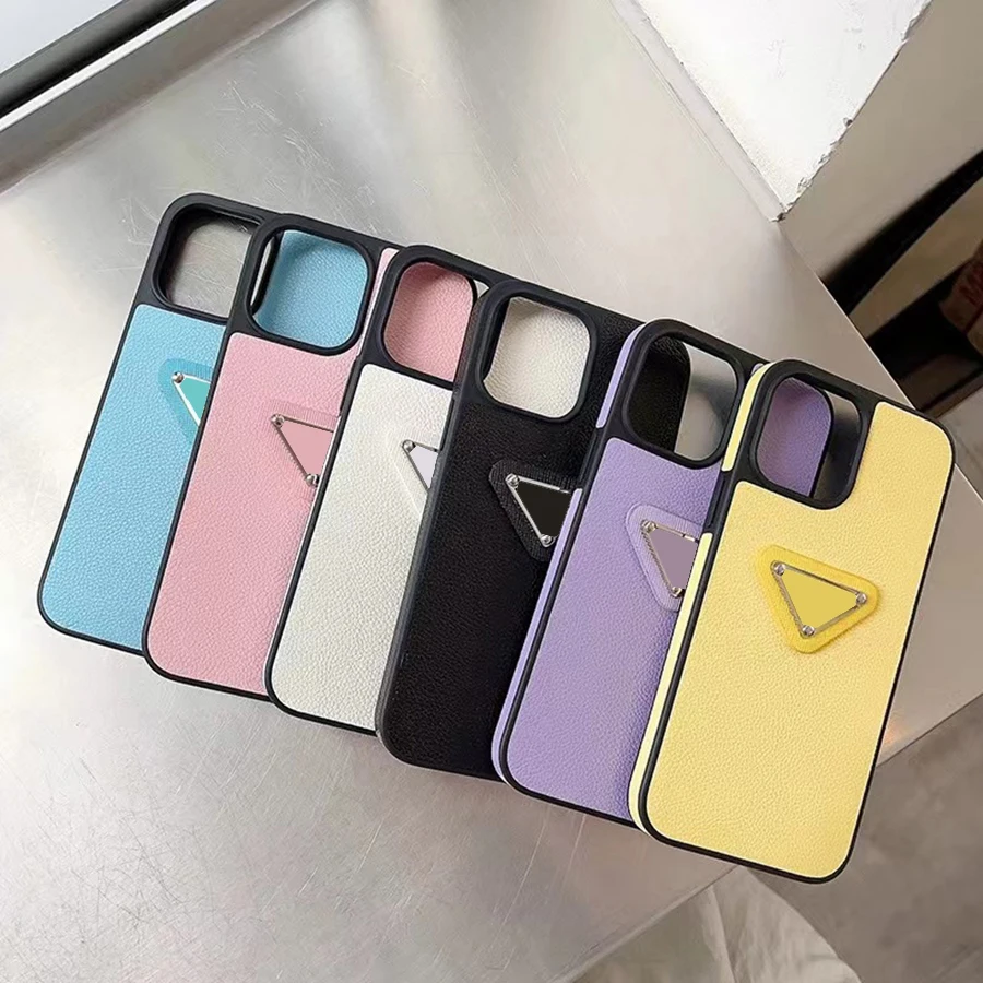 

Lychee Textured Leather Feel Bezel Sticker Designer Phone Case For Iphone 15 14 13 12 11 Pro Max 15Pro Luxury Case Soft Cover