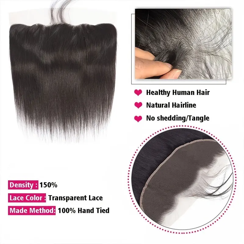 Straight Lace Closure 13x4 Transparent Lace Frontal 10A Brazilian Straight Closure Free Part Natural Colored Hair