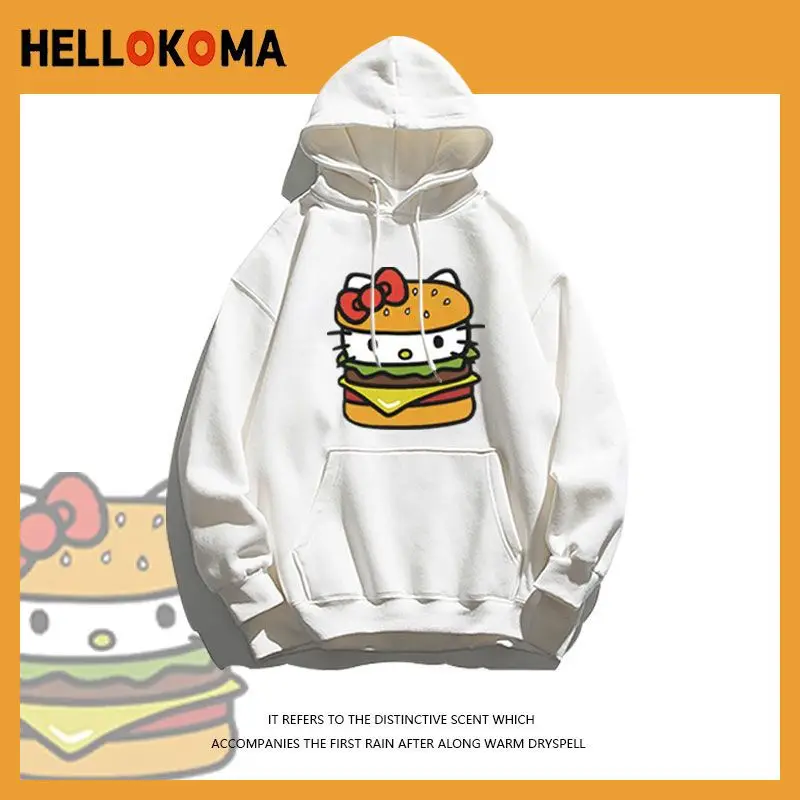 

Sanrio Hellokitty Autumn and Winter Cute Girl Hooded Thin Sweater for Boys and Girls Cartoon Kitty Cat Versatile Thickened Top