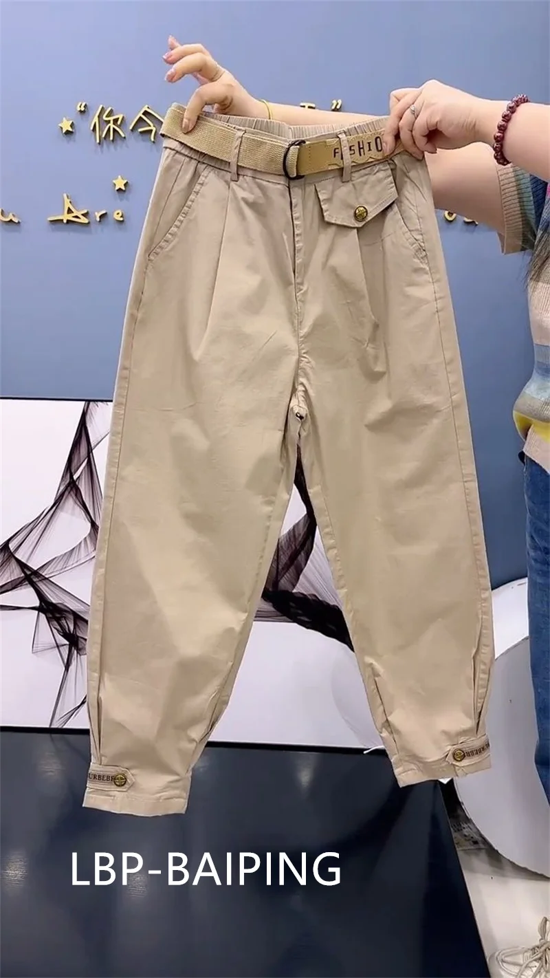 High-quality High Waist Solid Color Cotton Pants Women Fashion 2026 Autumn Loose Casual All-Match Harem Pants Trousers Ladies