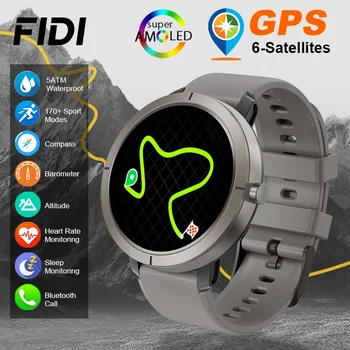 Smartwatch Sportivo GPS con Schermo AMOLED da 1,32'', Impermeabile 5ATM, Batteria da 360mAh, Altimetro, Barometro e Bussola