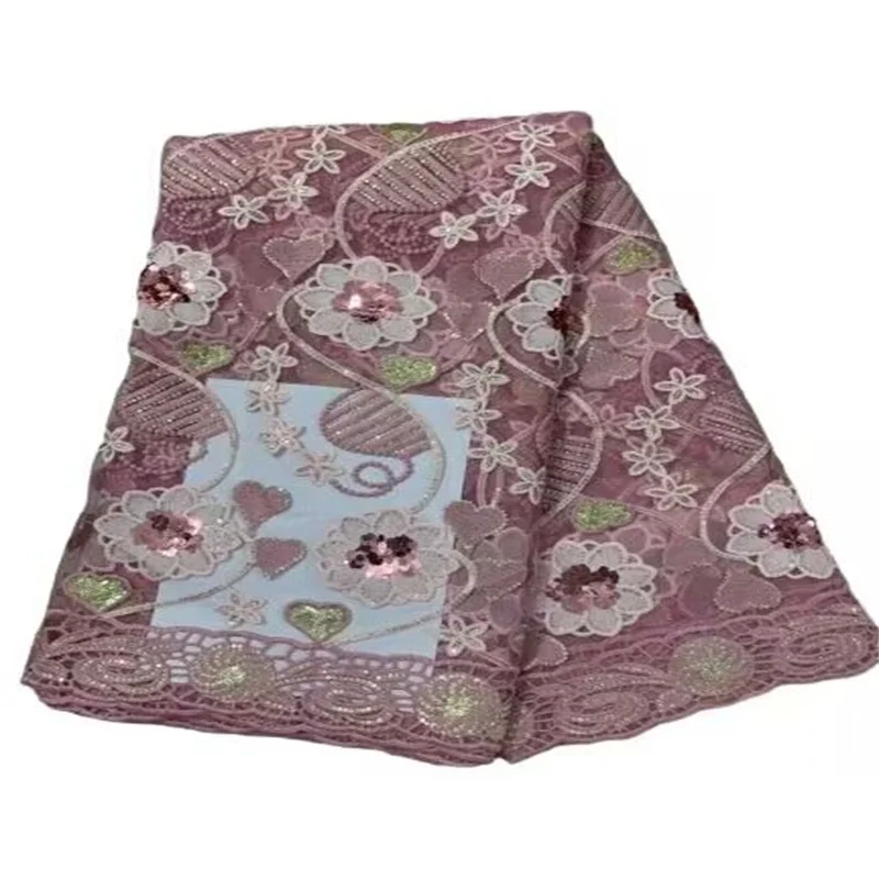 

Top quality Pink Lxury Sequins Lace embroidery African Lace Fabric French Tulle Lace Fabric Nigerian Mesh Lace for Wedding Dress