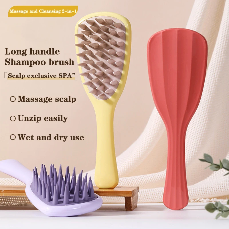 Silicone Coarse Teeth Shampoo Brush Massage Comb Hair Scalp Massage Washing Tool With Long Handle Wet Dry Hair Brush