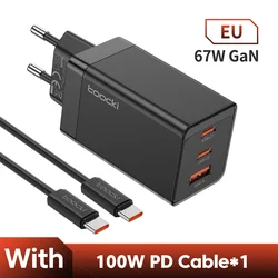 Toocki 67W GaN Fast Charging Multi-Color USB-C Charger (EU Black with Cable)