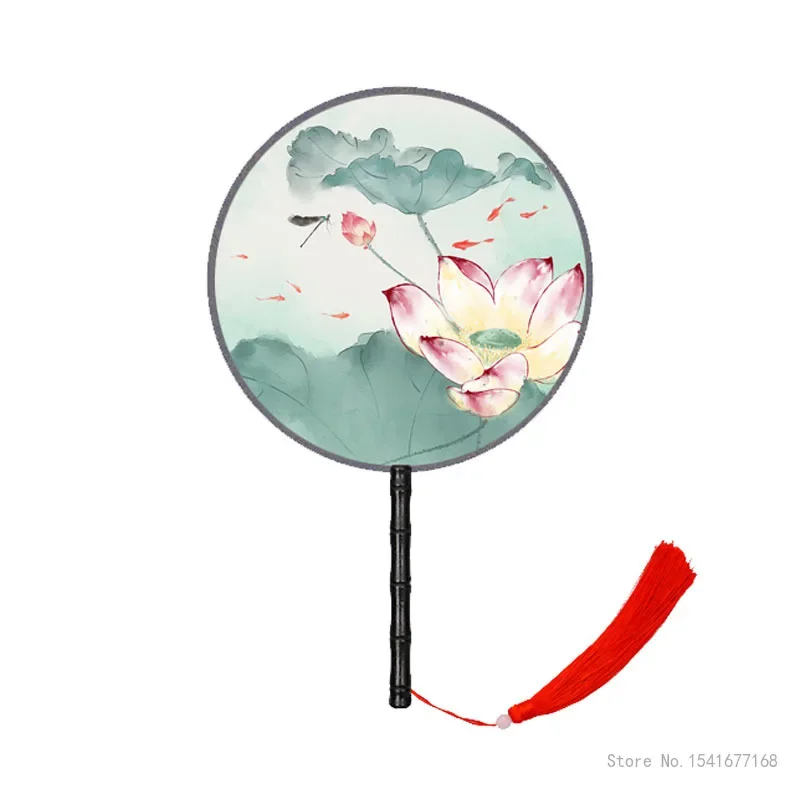 Round Double-sided Embroidered Silk Fan, Craft Gifts, Home Decoration, Hanfu, Animation Accessories, Chinese Style, Portable Fan