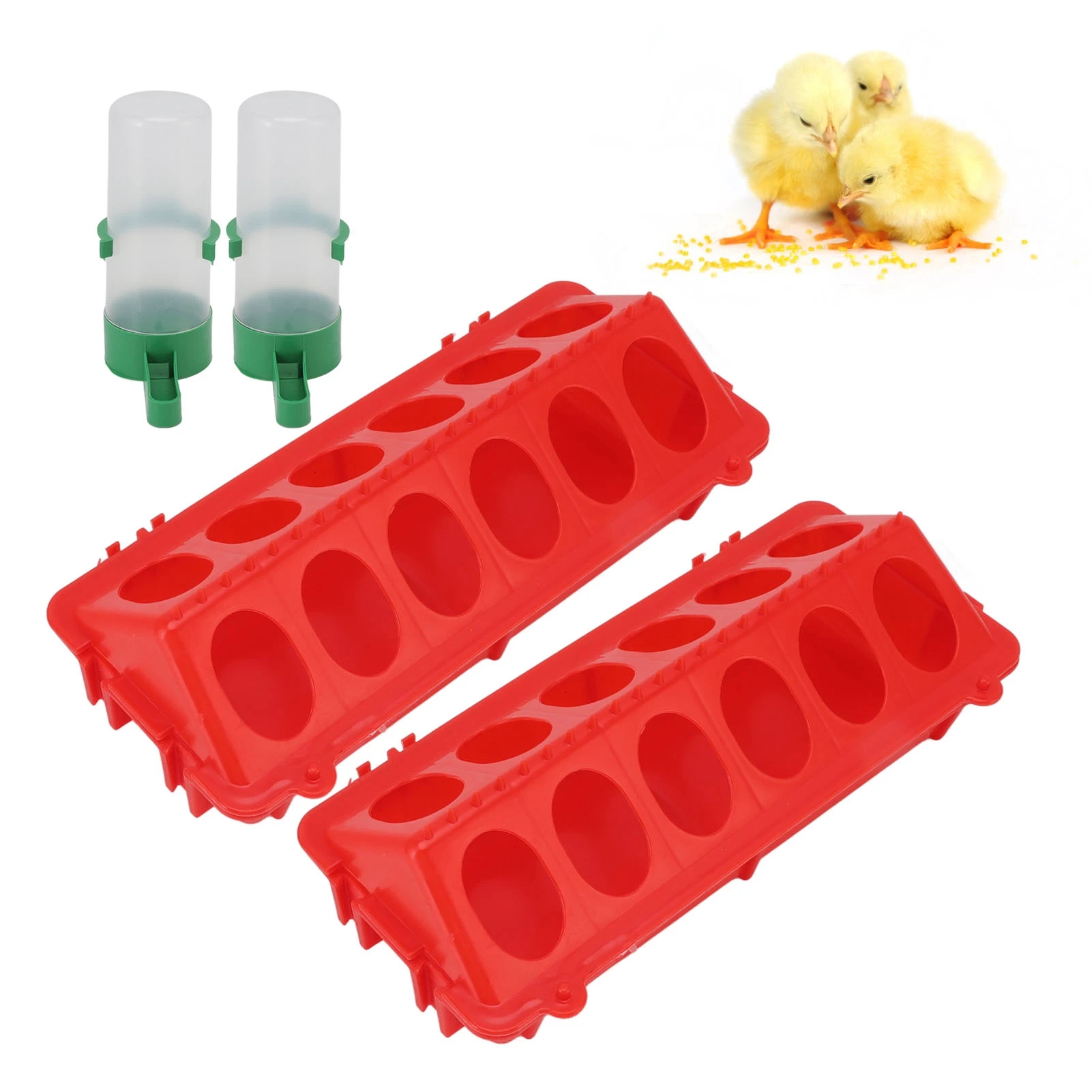 

2 Set Flip Top Chick Birds Waterer Feeder PP Chicken Trough Automatic Feeder with Splatter Proof Cover Poultry Equipment