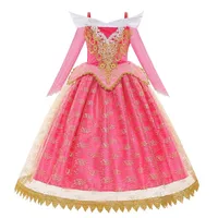Robe de princesse Aurora de la Belle au bois dormant Disney 2026 pour fille, déguisement à épaules dénudées, cadeau pour enfant, robe de soirée élégante pour bébé, ensemble en dentelle fine 3