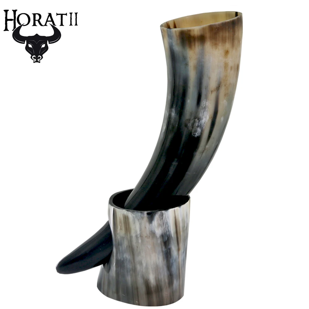 Handicrafts Home Real Viking Drinking Horn Mug with Stand Cups Ale Beer
