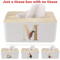 Tissue Box Napkin Rings Case Paper Box Container Reusable Bamboo Cover Car Tissue Paper Dispenser Gold 26 Letters Pattern 1