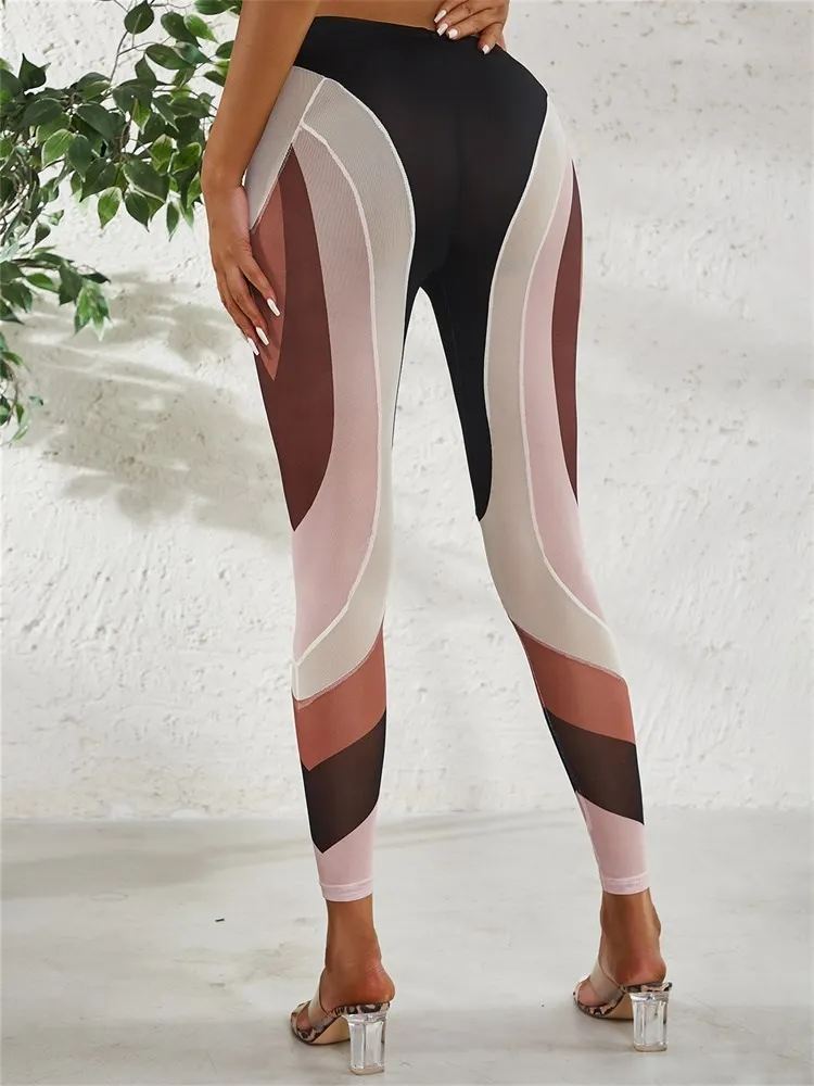

InGrily Patchwork Mesh Print Leggings Women Hipster Y2K Pants Wild Streetwear High Waist Body-Shaping Hot Slim Sporty Bottoms