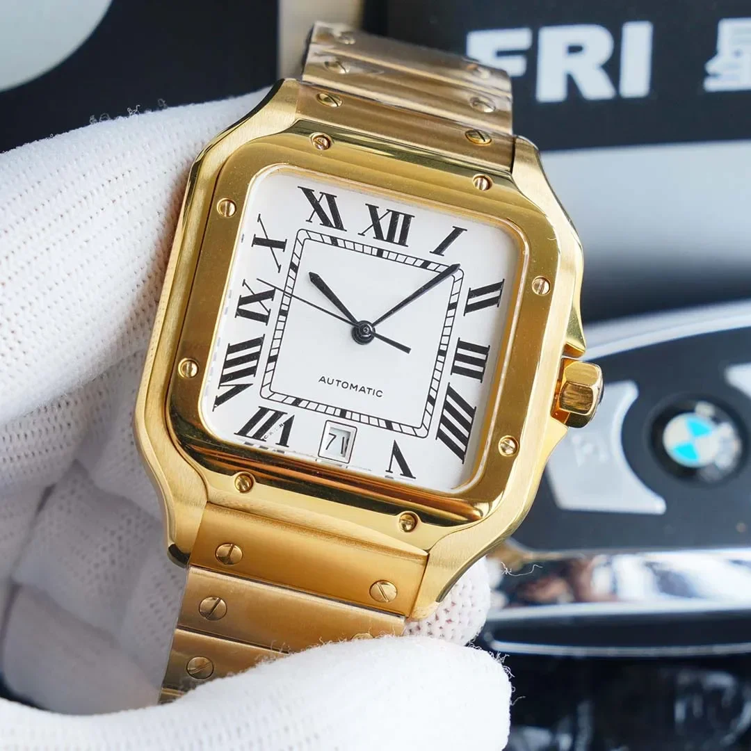 

Luxury New Automatic Watch for Men Women Mechanical Watches Square Stainless Steel Gold Green Dial Date Gold White Blue Rome