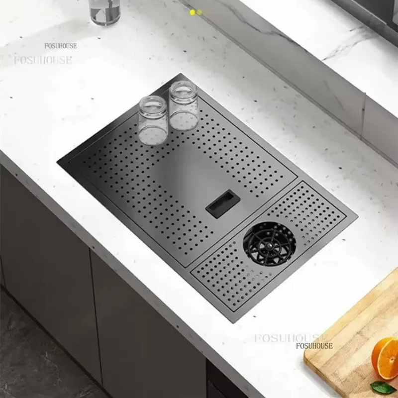 Black Nano 60x40cm Hidden Cup Washer Kitchen Sink Bar Counter Handmade Basin Single-slot Household Vegetable Wash Basin