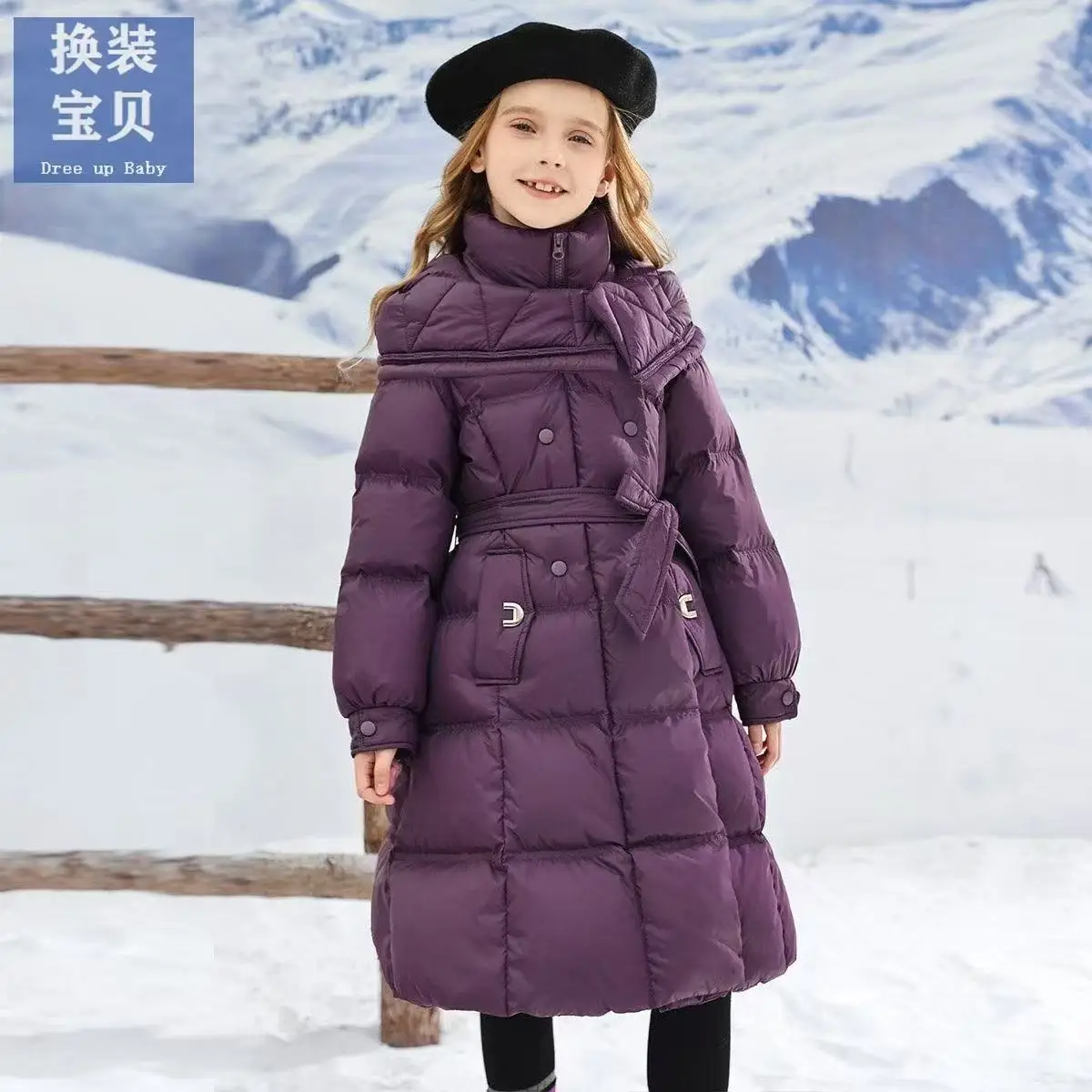 -30 ℃   سترة شتوية طويلة للفتيات بتصميم شتوي جديد بلون سميك ودافئ معطف بقلنسوة للأطفال من عمر 5-10 سنوات بدلة ثلج من القطن للأسفل