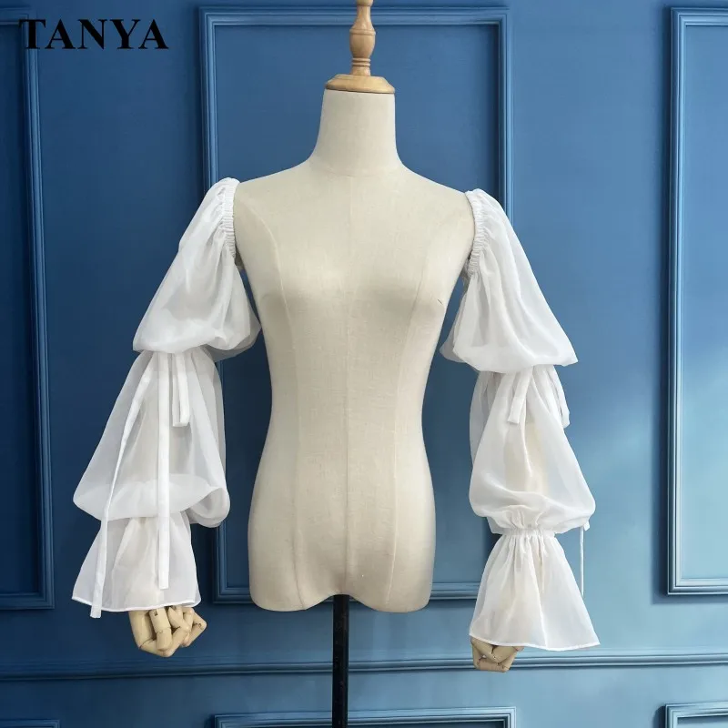 

Puffy Chiffon Long Sleeves For Wedding Dress With Sashes Full Length Elegant Romantic Bride Accessories
