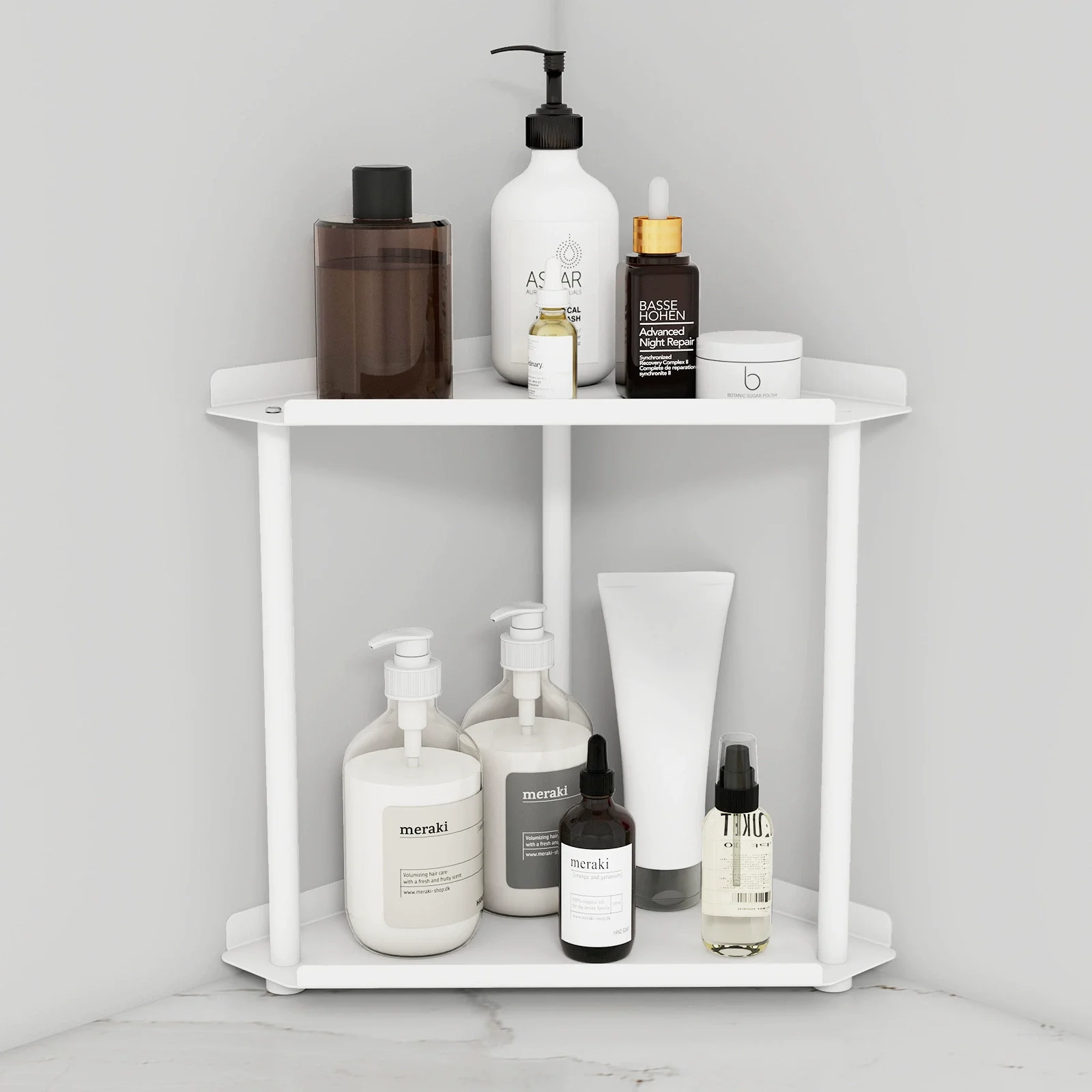 2-Tier Multifunctional Corner Storage Shelf Metal Bathroom Cosmetic Kitchen Spice Rack Office Home Counter Organizer 2