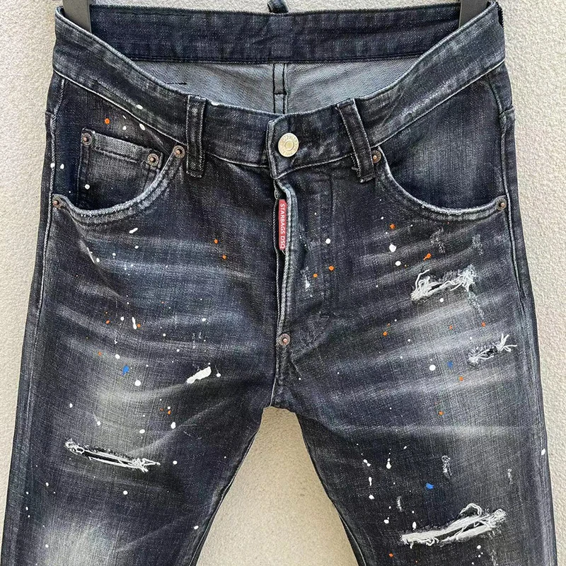 2023 new style Starbags dsq Jeans Men's Summer Slim Slim Slim Foot Stretch Trousers Straight leg loose black men's trousers